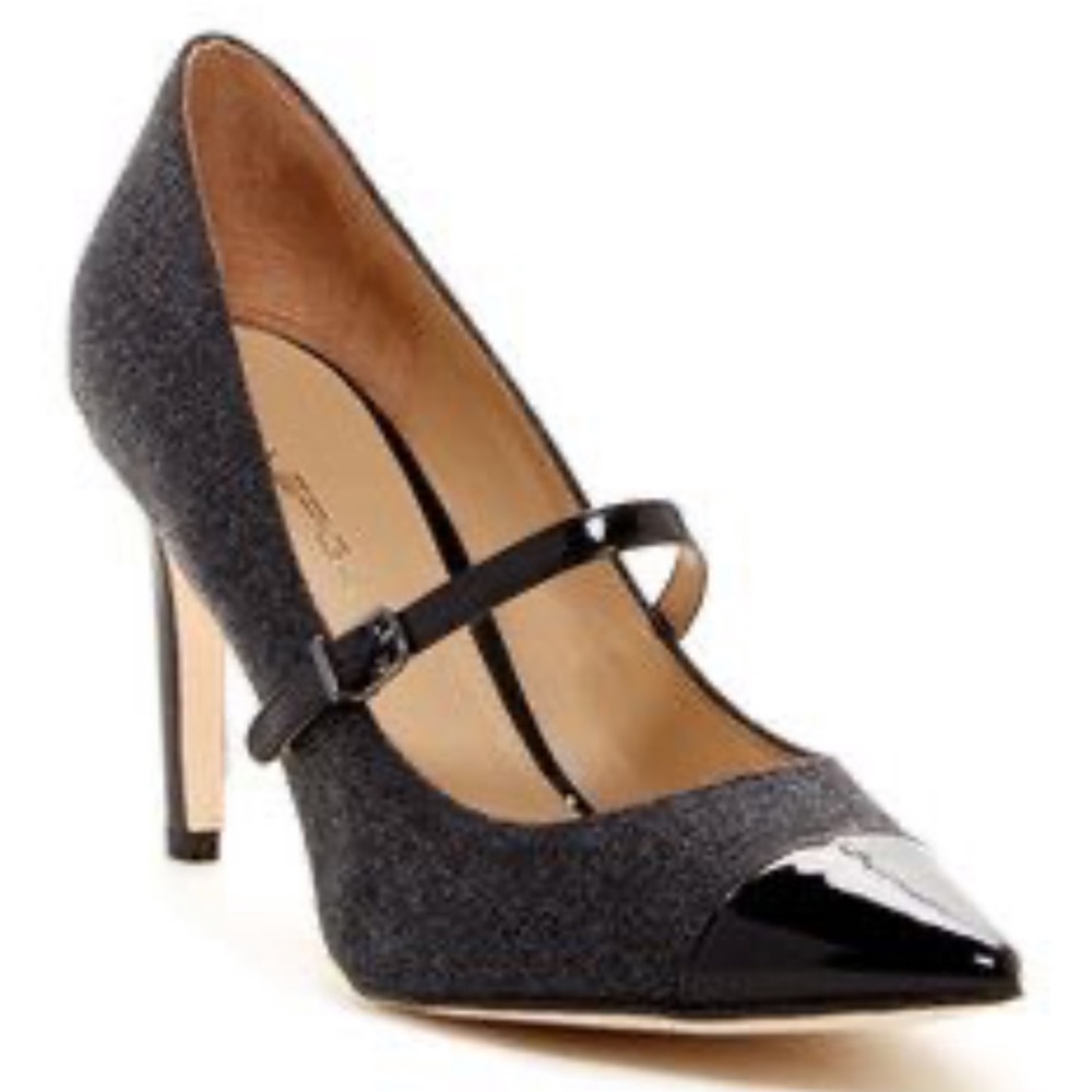 Via Spiga wool and patent leather 3.5” pumps